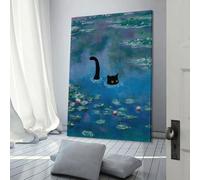 POLIUAWS Monet Cat Waterlilies Poster Customisable with Canvas, Home Office Decor Living Room Bedroom Woman Birthday Gift Idea 16x24inch(40x60cm)