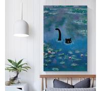 POLIUAWS Monet Cat Waterlilies Posters Prints Bedroom DecorCanvas for Wall Art Print Gift Home Decor Poster Couple Celebrating 16x24inch(40x60cm)