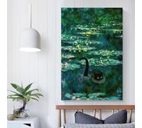 POLIUAWS Monet Waterlilies Cat Canvas Painting Wall Art Pictures Wall Art Set Living Room Home Decor Wedding Poster Home Decor 12x18inch(30x45cm)