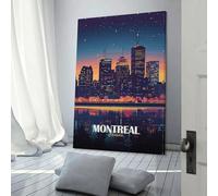 POLIUAWS Montreal Canada Skyline at Night Art Work for Home Walls Wall Art for Teenage Boys Bedroom Living Room Canvas 08x12inch(20x30cm)