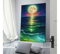 POLIUAWS Moonlit Ocean Waves Canvas Poster Wall Art Decor Print Picture Paintings for Living Room Bedroom Decoration Anniversary Wife Husband 16x24inch(40x60cm)