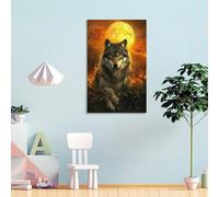 POLIUAWS Moonlit Wolf's Gaze -14 Wall Pictures Living Room Bedroom Large Pictures 24x36inch(60x90cm)
