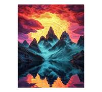 POLIUAWS Mountain Sunset Reflection DIY Diamond Art Kits Adults for Leisure Time DIY Full Round Drill Tools Kit Bead 16"x20" Diamond Painting