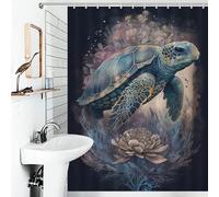 POLIUAWS Mysticism Turtle 100% Polyester Fabric Washable Modern Fabric Bathroom Decor Set for Shower Bath Curtain Wet Room 53.54x70.87Inch（136x180cm）