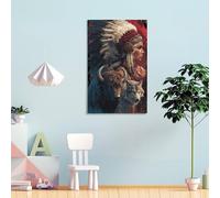 POLIUAWS Native Spirit Buffalo & Wolf Pictures for Bedroom Walls for Toilet Bathroom Decor Picture Canvas 24x36inch(60x90cm)