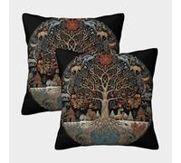 POLIUAWS Nature's Harmony A Whimsical Tree Illustration Pillowcase for Hair And Skin Cute Pattern Pillow Cover Envelope Pillow Case Set of 2 Soft And Cozy Abstract Pillowcase 45x45cm