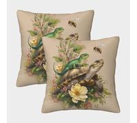 POLIUAWS Nature's Harmony Turtle, Lizard & Bee Pillow Cases Standard Size Set of 2 Polyester Pillowcase Pillow Covers Soft And Funny 45x45cm