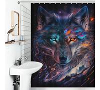 POLIUAWS Nebula Wolf V3 Shower Curtain Anti Mould 100% Polyester Fabric Washable Shower Curtains Set with 12 Hooks for Bathtub Shower Stall 53.54x70.87Inch（136x180cm）