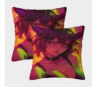 POLIUAWS Neon Oni Demon Anime Girl Pillowcase for Hair And Skin Cute Pattern Pillow Cover Envelope Pillow Case Set of 2 Soft And Cozy Abstract Pillowcase 45x45cm