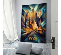 POLIUAWS New York Dynamic Cubism - Modern Geometric Skyline Custom Canvas Wall Art, Custom Canvas Prints Personalized Canvas Picture for Family Pet Wedding Friends Holiday Birthday 12x18inch(30x45cm)