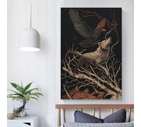 POLIUAWS Night's Call Wolf And Raven Pictures for Hallway for Living Room Kids Children Girl Boys Birthday Party Gift Wall Pictures 12x18inch(30x45cm)