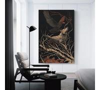 POLIUAWS Night's Call Wolf And Raven Pictures for Hallway for Living Room Kids Children Girl Boys Birthday Party Gift Wall Pictures 20x30inch(50x75cm)