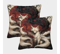 POLIUAWS Nine-Tailed Fox Yin Yang Zipper Pillow Case Polyester Pillow Case Machine Washable Pillow Protectors 50x50cm Pillows Not Included