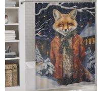 POLIUAWS Old Classic Fox Xmas Fabric Polyester Modern Fabric Bathroom Decor Set for Bathtub Shower Stall 64.17x70.87Inch（163x180cm）