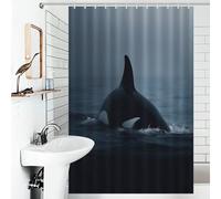 POLIUAWS Orca Whale From The Depths Washable Waterproof Cloth Fabric Bathroom Decor Curtains for Bathroom Wet Room 46.85x70.87Inch（119x180cm）