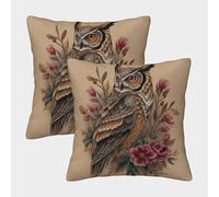 POLIUAWS Owl And Flowers Artwork Pillow Cases Standard Size Set of 2 Polyester Pillowcase Pillow Covers Soft And Funny 40x40cm