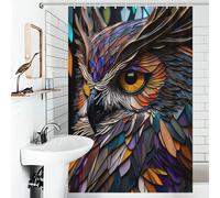 POLIUAWS Owls Vision Stained Glass Anti-Mould Proof Resistant with Hooks Waterproof Fabric Modern Fabric Bathroom Decor Set for Travel Trailer 46.85x70.87Inch（119x180cm）