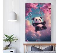 POLIUAWS Panda Swing in Blossoms-2 Wall Art for Bedroom for Home Living Room Bedroom Decor Artwork Wall Pictures 08x12inch(20x30cm)