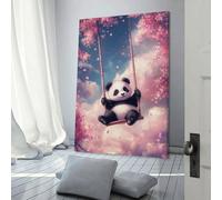 POLIUAWS Panda Swing in Blossoms Cheap Canvas Print for Living Room Kitchen Home Decorations Modern Wall Art 08x12inch(20x30cm)