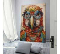 POLIUAWS Parrot with Glasses Wall Decor Poster Oil Painting Boho Rustic Wall Poster for Bedroom Living Room Decor 12x18inch(30x45cm)