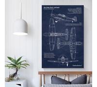 POLIUAWS Paul Defiant Blueprint Artwork for Living Room Bedroom Bedroom Artwork for Wall 12x18inch(30x45cm)