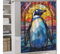 POLIUAWS Penguin Stained Glass Waterproof Polyester Fabric Shower Curtain with Hooks for Bathroom for Stalls Bathtubs 64.17x70.87Inch（163x180cm）