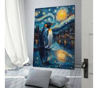 POLIUAWS Penguin Under Starry Night Art Poster Canvas Wall Art Decorative Bedroom Modern Home Print Picture Artworkss 3D Wall Art Living Room 24x36inch(60x90cm)