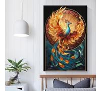 POLIUAWS Phoenix Stained Glass Art Pictures for Bedroom Walls Animals Artwork Living Room & Bathroom Decor 08x12inch(20x30cm)