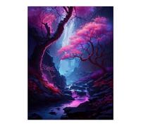 POLIUAWS Pink Cherry Blossom Cave DIY Diamond Art Kits Adults for Leisure Time 5D DIY Full Drill Crystal Art Crafts 12"x16" Diamond Painting