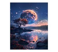 POLIUAWS Planet Lake Reflection DIY Diamond Art Kits Adults for Leisure Time DIY Full Round Drill Tools Kit Bead 16"x20" Diamond Painting