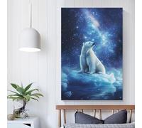 POLIUAWS Polar Bear Stargazing-1 Living Room Pictures for Walls for Rustic Farmhouse Bathroom Decor Wall Art Canvas 08x12inch(20x30cm)