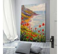 POLIUAWS Poppies by The Sea Print Wall Art for Adults Canvas Artwork for Gifts from Kids Home Decor Living Room Bedroom Birthday Gifts Women 08x12inch(20x30cm)