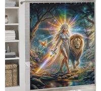 POLIUAWS Rainbow Light Warrior Quick Drying Proof Resistant Soft Fabric Hotel Shower Curtain for Bathtub Shower Stall 69.69x70.87Inch（177x180cm）