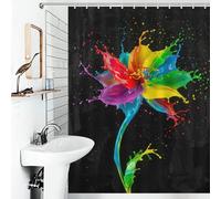 POLIUAWS Rainbow Paint Flower on Black Background Fabric Polyester Modern Fabric Bathroom Decor Set for Kids Women Men 53.54x70.87Inch（136x180cm）