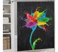 POLIUAWS Rainbow Paint Flower on Black Background Quick Drying Proof Resistant Hilarious Bath Curtain for Travel Trailer 69.69x70.87Inch（177x180cm）