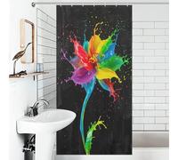POLIUAWS Rainbow Paint Flower on Black Background Shower Curtain Waterproof Mould with Hooks Waterproof Fabric Bathroom Decor Curtains for Bathroom with Hooks 35.43x70.87Inch（90x180cm）