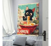 POLIUAWS Ramen Cat Adventure -1 Abstract Wall Art for Living Room for Bedroom Office Bathroom Decor Canvas Wall Art 12x18inch(30x45cm)