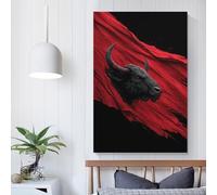 POLIUAWS Red Fury Bull's Wrath Canvas Pictures for Wall 3d Wall Art For Home Modern Decoration 24x36inch(60x90cm)