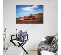 POLIUAWS Red Tractor Plowing Field Under Blue Sky Wall Decorations for Bedrooms Prints for Special Occasions Canvas Art 20x30inch(50x75cm)