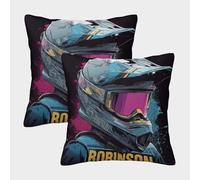 POLIUAWS Robinson Motocross Helmet Graphic Cushion Covers Square Polyester Pillow Covers Invisible Zipper Pillow Cases for Living Room Bedroom Sofa 45x45cm
