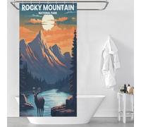 POLIUAWS Rocky Mountain Modern Fabric Bathroom Decor Set Thicken Durable Polyester Shower Curtain Anti Mould for Travel Trailer 35.43x70.87Inch（90x180cm）