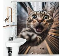 POLIUAWS Rogue Cat on The Loose Quick Drying Proof Resistant Bathroom Curtains Modern Art for Bathroom Bathtub Apartment Decor 56.30x70.87Inch（143x180cm）