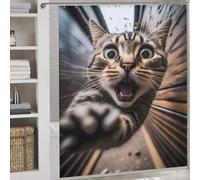 POLIUAWS Rogue Cat on The Loose Quick Drying Proof Resistant Modern Fabric Bathroom Decor Set for Stalls Bathtubs 69.69x70.87Inch（177x180cm）