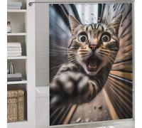 POLIUAWS Rogue Cat on The Loose with Hooks Waterproof Fabric Modern Polyester Water Repellent for Stalls Bathtubs 64.17x70.87Inch（163x180cm）