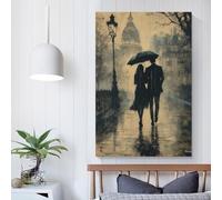 POLIUAWS Romantic Rainy Walk - Charcoal Style Canvas Painting Abstract Artwork Poster Picture Canvas Wall Art Decor Room Decor Wall Art Set 12x18inch(30x45cm)
