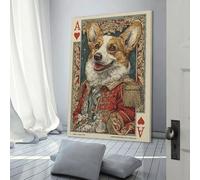 POLIUAWS Royal Corgi Playing Card Art Work for Home Walls for Bedroom Office Bathroom Decor Picture Canvas 08x12inch(20x30cm)