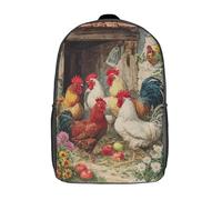 POLIUAWS Rustic Barnyard Rooster Gathering Children's School Backpack Fashion Casual Children's Backpacks 3D Printed School Bags Boy School Backpack Large Backpack 17inch