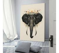 POLIUAWS Sacred Elephant Vector Portrait with Tribal Crown Wall Canvas Art for Bedroom Living Room & Bathroom Decor Wall Pictures 24x36inch(60x90cm)