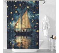 POLIUAWS Sailboat Under A Starry Sky with Hooks Waterproof Fabric Decor Bath Curtains for Bathroom Wet Room 46.85x70.87Inch（119x180cm）