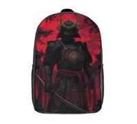 POLIUAWS Samurai's Red Moon Backpacks 3D Printed Kids School Backpack School Bag Fashion Rucksacks for Boys Elementary And Middle School Students 17inch